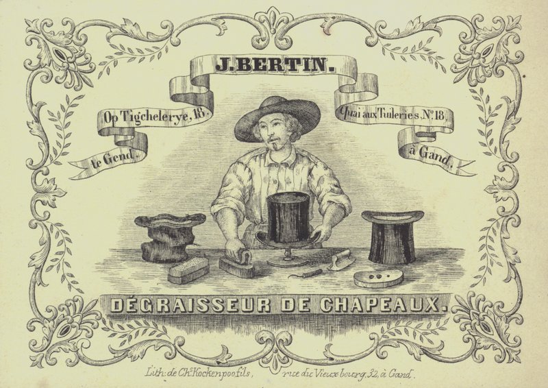 J Bertin, şapka temizleyicisi, Ghent, Belçika (lito) için reklam by English School