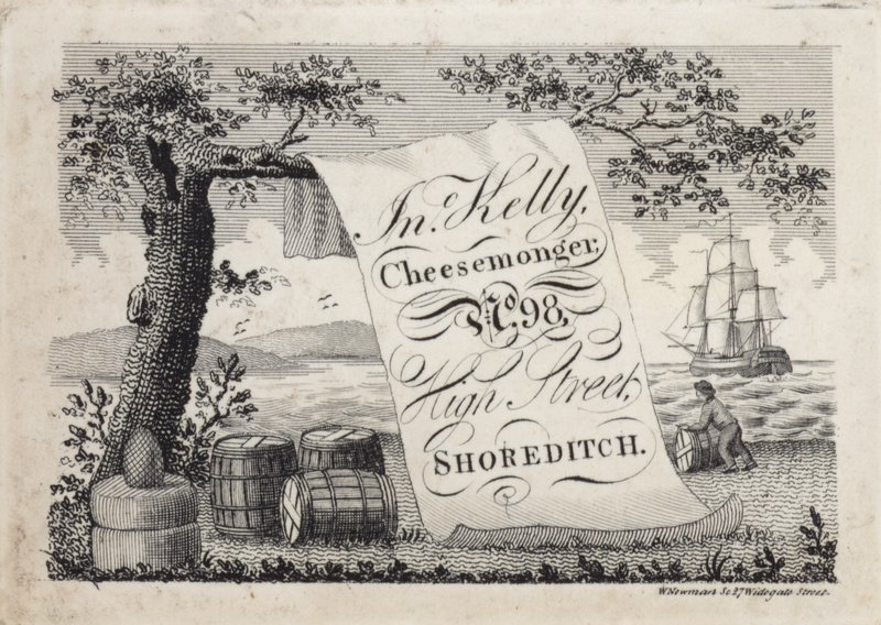 John Kelly, peynir satıcısı, 98 High Street, Shoreditch, Londra için reklam by English School