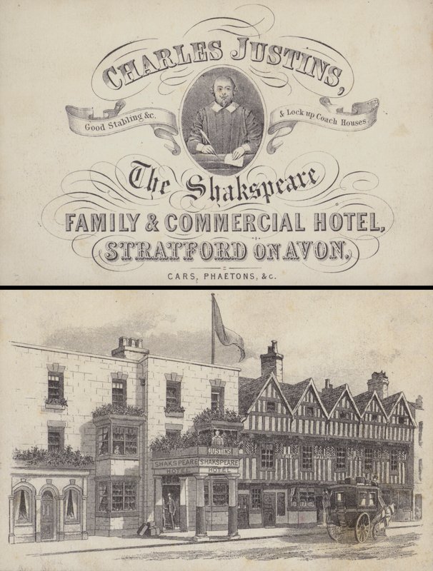 The Shakespeare Hotel, Stratford on Avon, Warwickshire için reklam (gravür) by English School