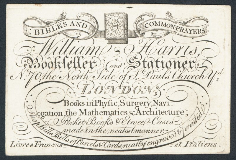 William Harris, kitapçı ve kırtasiyeci, Londra için reklam by English School