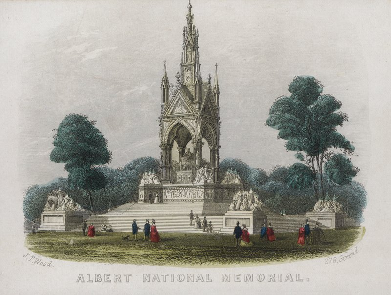 Albert Memorial, Kensington Gardens, Londra (renkli gravür) by English School