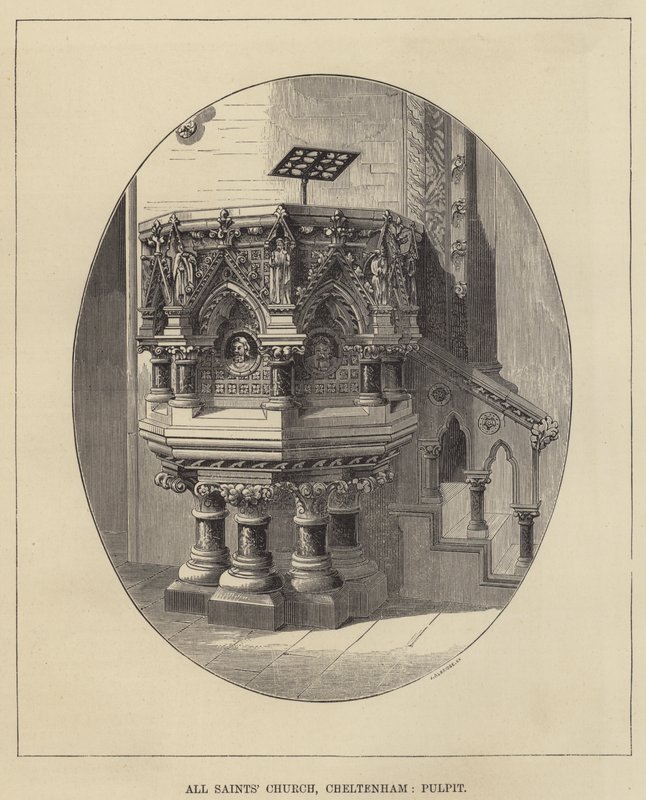 Tüm Azizler Kilisesi, Cheltenham, Minber (gravür) by English School