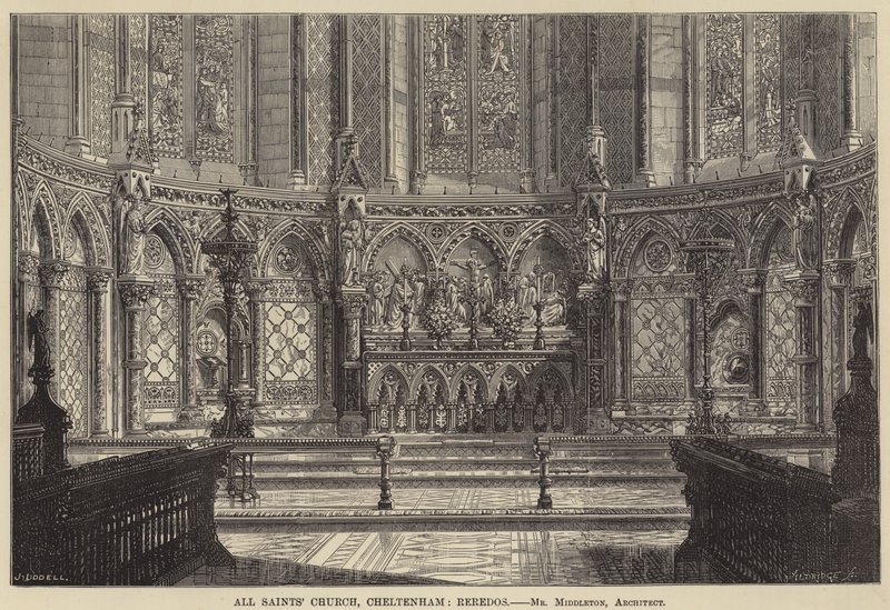 Tüm Azizler Kilisesi, Cheltenham, Reredos (gravür) by English School