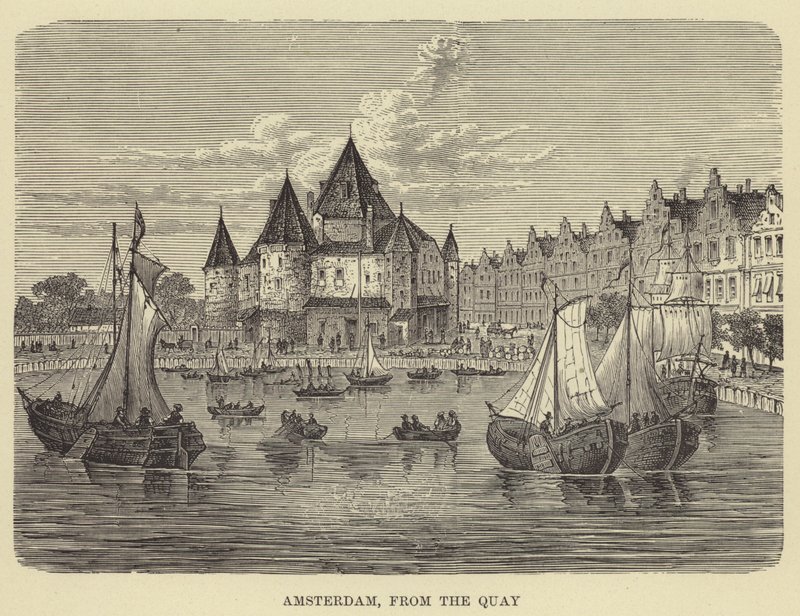 Amsterdam, Rıhtımdan (gravür) by English School