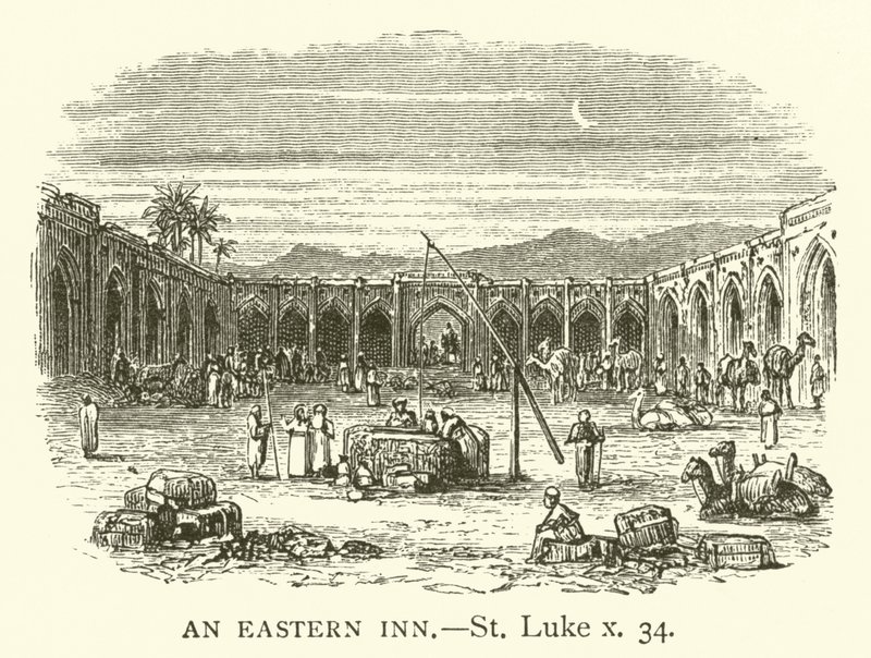 Bir Doğu Hanı, St Luke, x, 34 (gravür) by English School