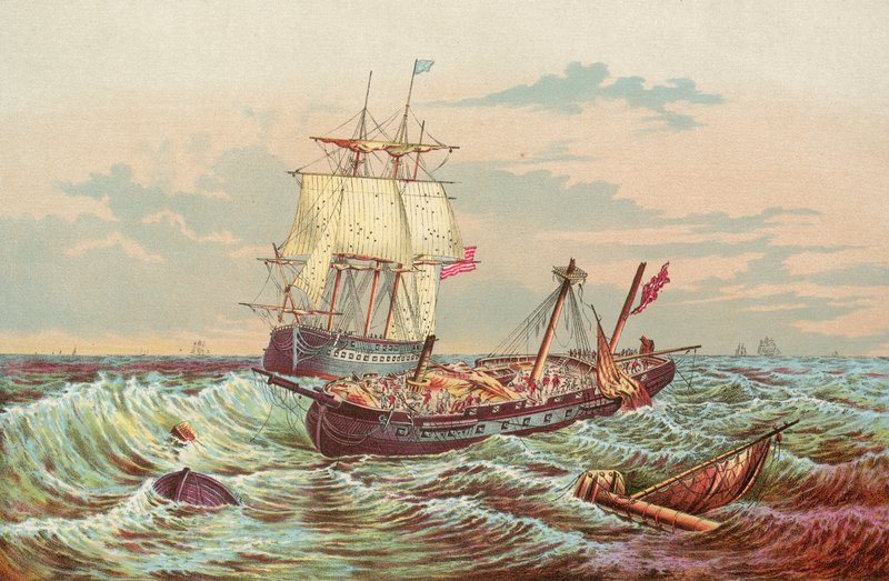 An old time sea fight - The Constitution and Guerriere by English School