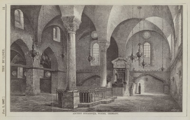 Antik Sinagog, Solucanlar, Almanya (gravür) by English School