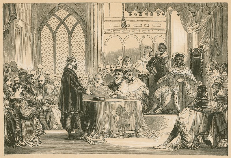 Andrew Melville, Kral ve Danışma Meclisi huzurunda by English School