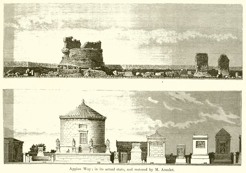Appian Yolu: Gerçek Halinde ve M. Ancelet tarafından restore edilmiştir. by English School