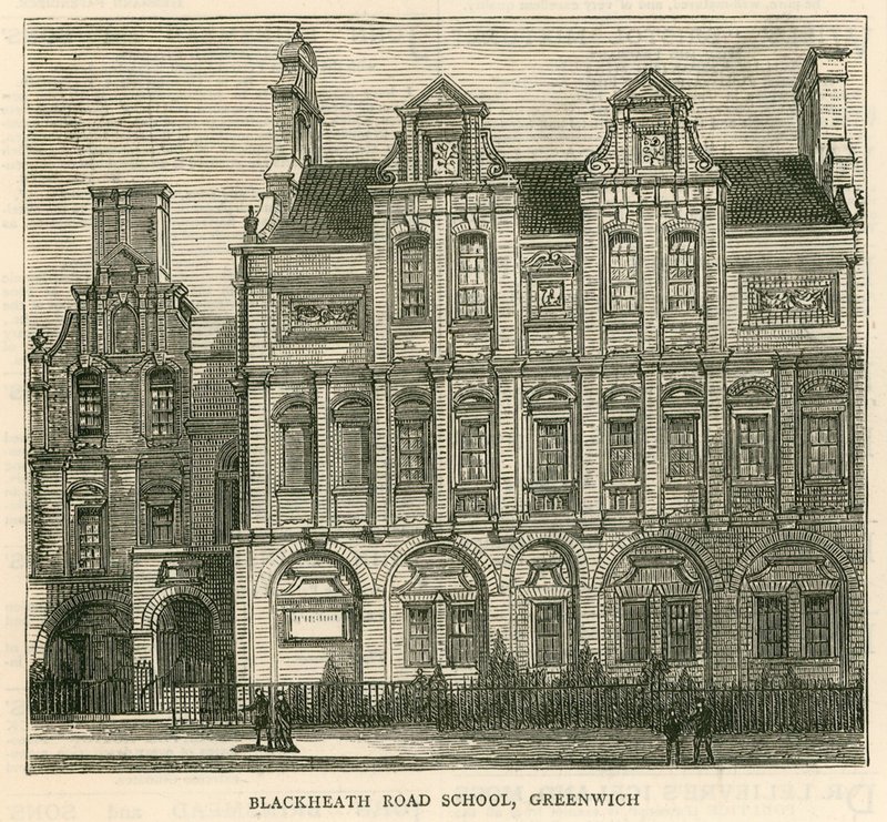 London School Board'un Mimarisi: Blackheath Road School, Greenwich, Londra by English School