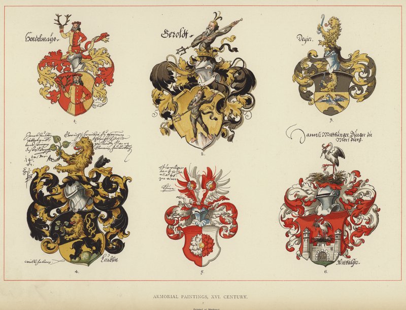 Armorial Tablolar, XVI Yüzyıl (renkli taş baskı) by English School