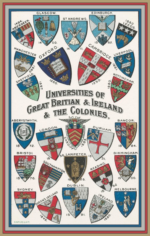 Büyük Britanya ve İrlanda üniversitelerinin kolları ve Koloniler (renkli taş) by English School