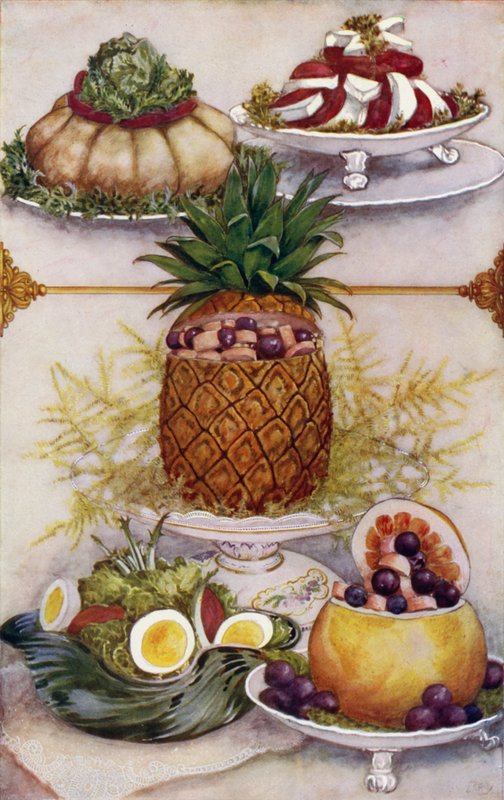 İçi oyulmuş meyvelerde salata servisi için düzenlemeler (renkli lito) by English School