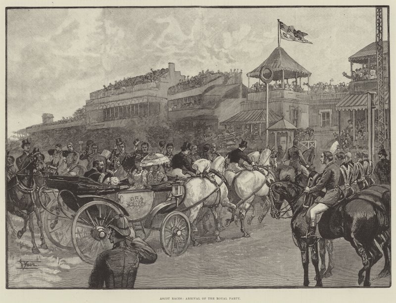Ascot Yarışları, Kraliyet Partisinin Gelişi (gravür) by English School