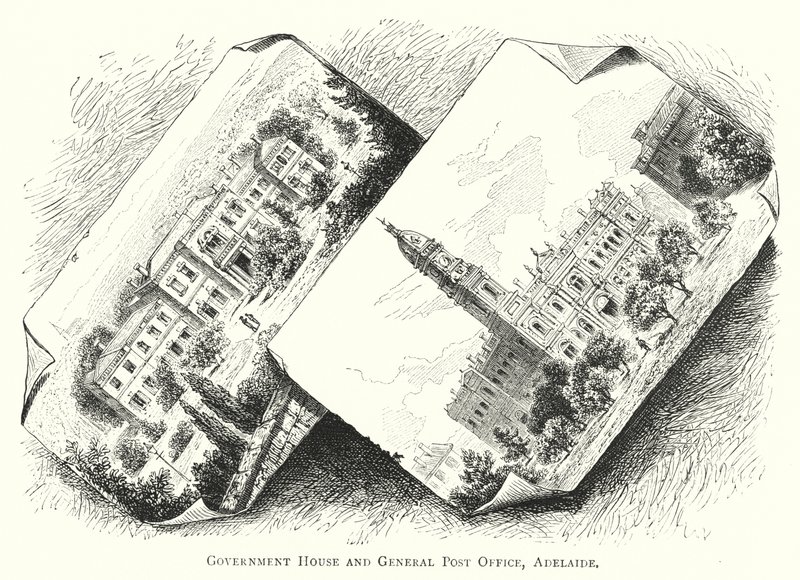 Avustralya: Hükümet Konağı ve Genel Postane, Adelaide (gravür) by English School