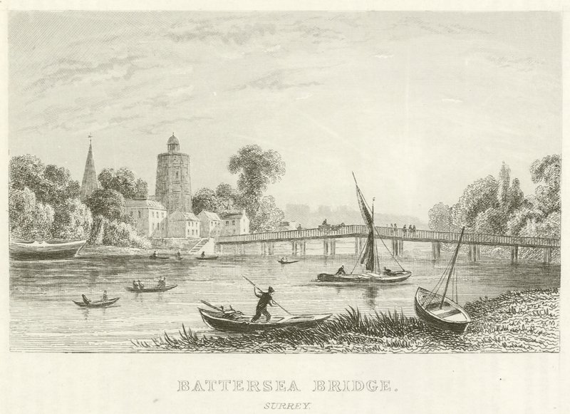 Battersea Köprüsü, Surrey (gravür) by English School