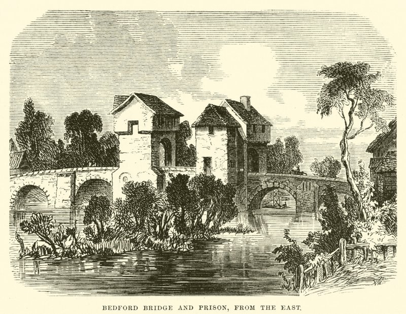 Bedford Köprüsü ve Hapishanesi; Doğudan (gravür) by English School