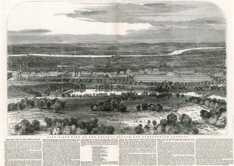 Kristal Saray ve Çevresindeki Ülkenin Kuşbakışı Görünümü, Büyük Sergi, 1851 by English School