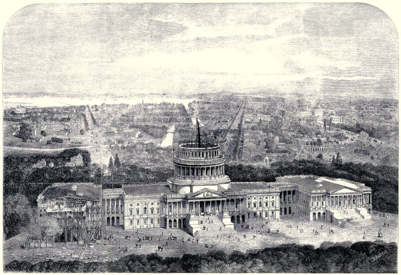 Ön planda yapım aşamasında olan Capitol ile Washington Şehri 1861