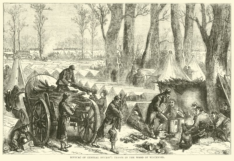 Vincennes ormanında General Ducrots birliklerinin Bivouac, Ekim 1870 by English School