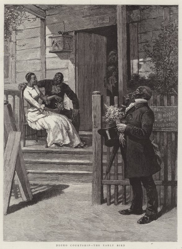 Black Courtship, the Early Bird (gravür) by English School
