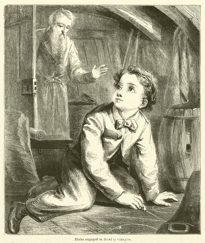 Blaise üçgen çizmekle meşgul (gravür) by English School