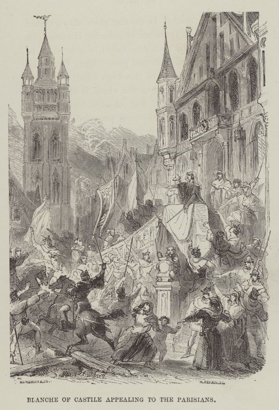 Blanche of Kastilya Parislilere hitap ediyor (gravür) by English School