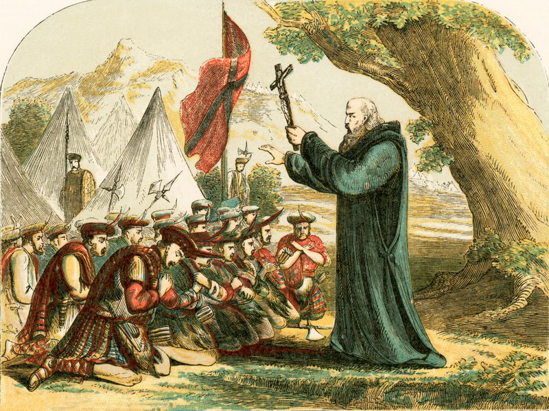 Bannockburn savaşından önce İskoç askerlerini kutsamak by English School