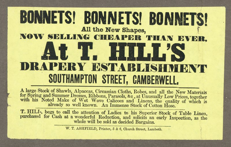 Bonnet! Bonnet! Bonnet! T Hills, Southampton Street, Camberwell, Londra by English School