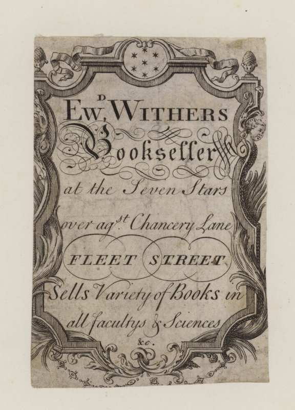 Kitapçılar, Edward Withers, ticaret kartı by English School