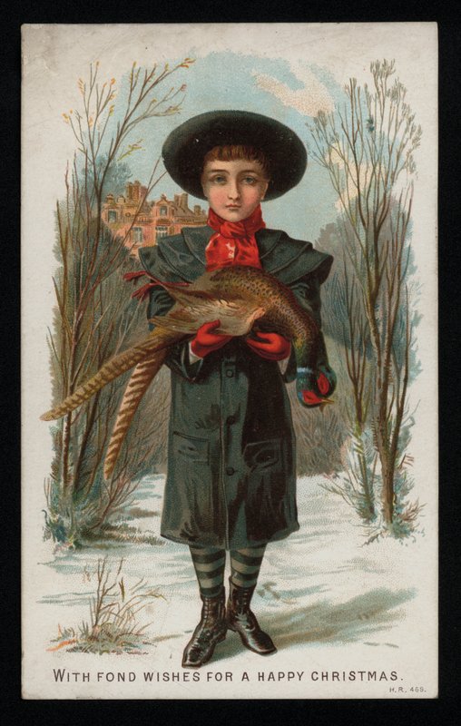 Bir sülün tutan çocuk, Noel tebrik kartı. (kromolito) by English School