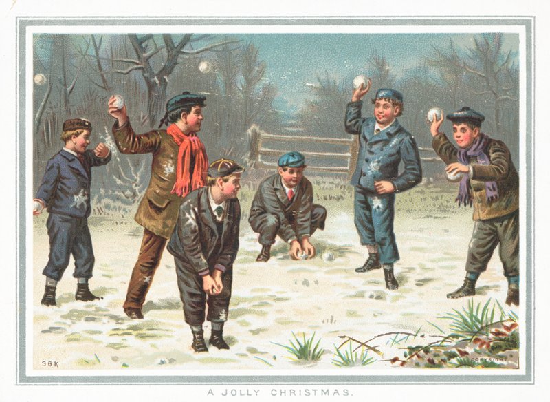 Kar topu savaşı yapan çocuklar, Noel Kartı by English School