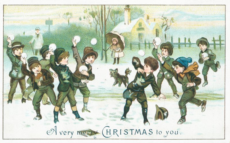 Kar topu savaşı yapan çocuklar, Noel Kartı by English School