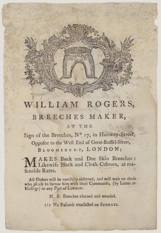 Pantolon Üreticileri, William Rogers, ticari kart by English School