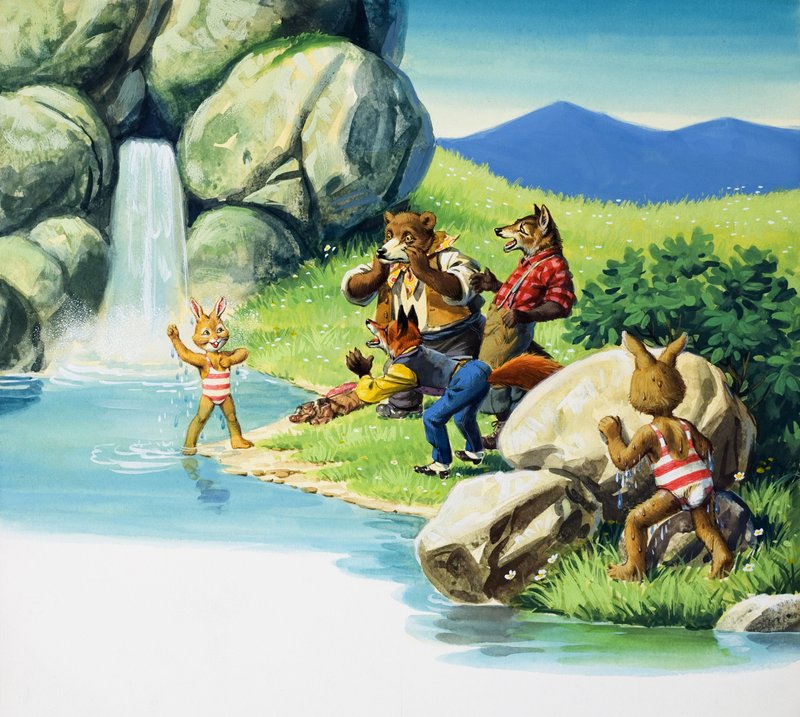 Brer Rabbit yüzme (kağıt üzerine guaj) by English School