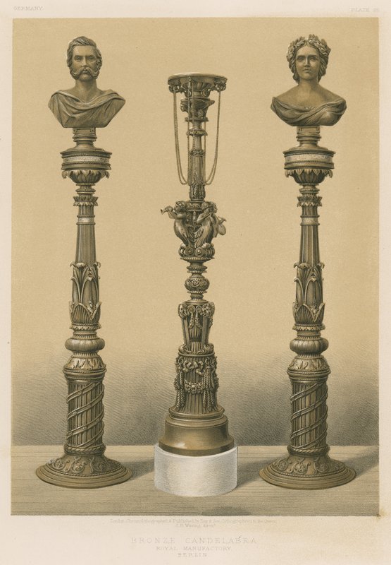 Bronz Şamdan, Kraliyet Fabrikası, Berlin (kromolitho) by English School