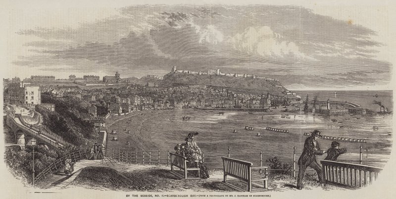 Deniz kenarında, Scarborough Körfezi (gravür) by English School