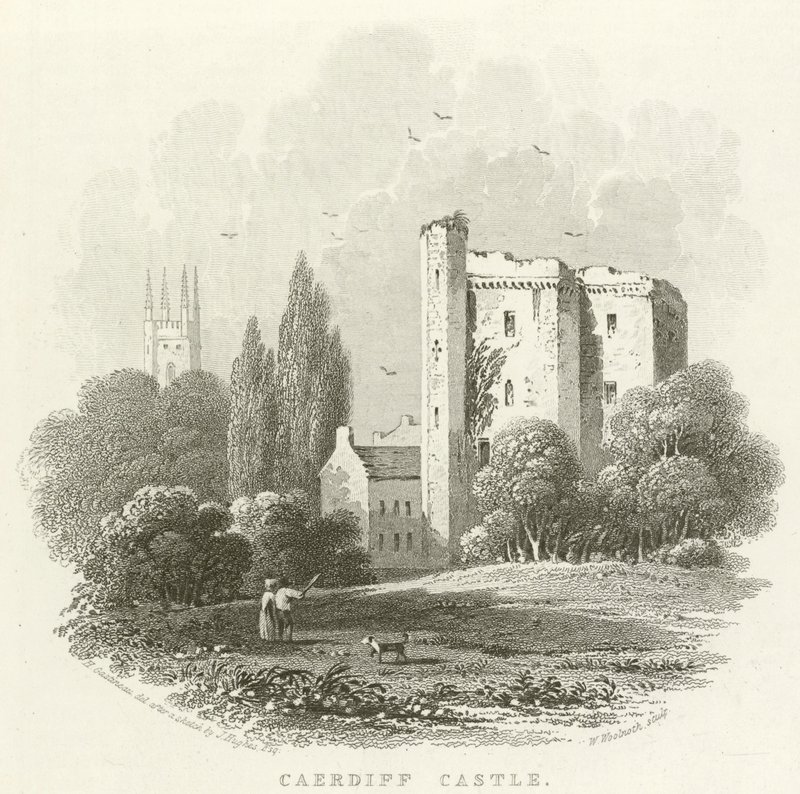 Cardiff Kalesi (gravür) by English School
