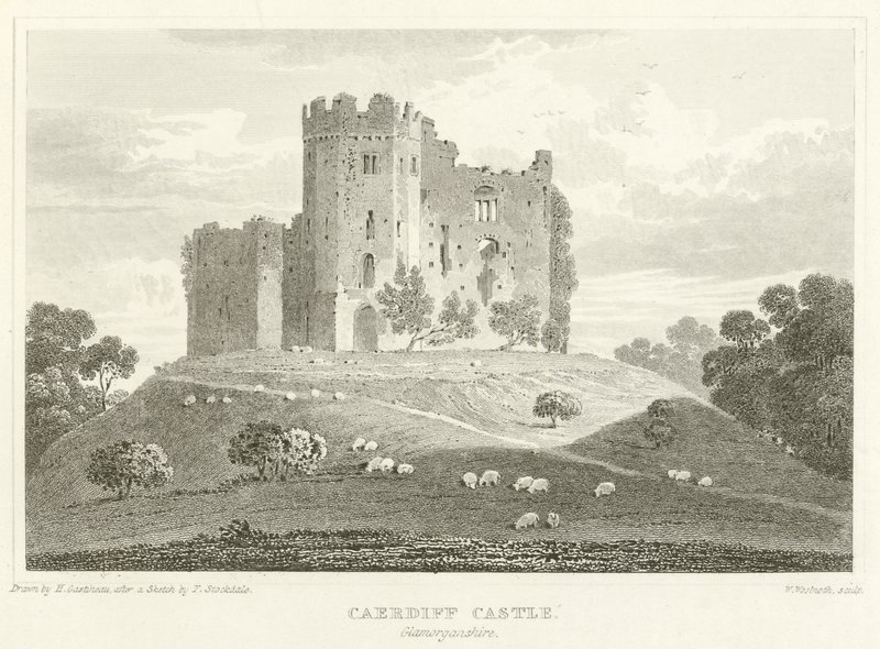 Cardiff Kalesi, Glamorganshire (gravür) by English School
