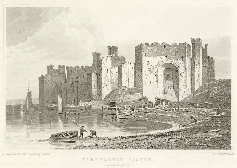 Caernarvon Kalesi, Caernarvonshire (gravür) by English School