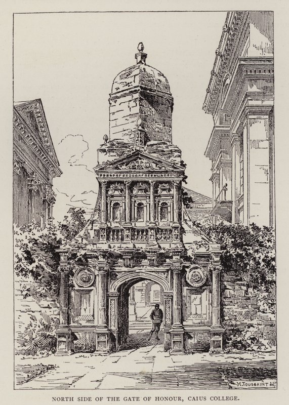 Cambridge: Onur Kapısının Kuzey Tarafı, Caius Koleji (gravür) by English School