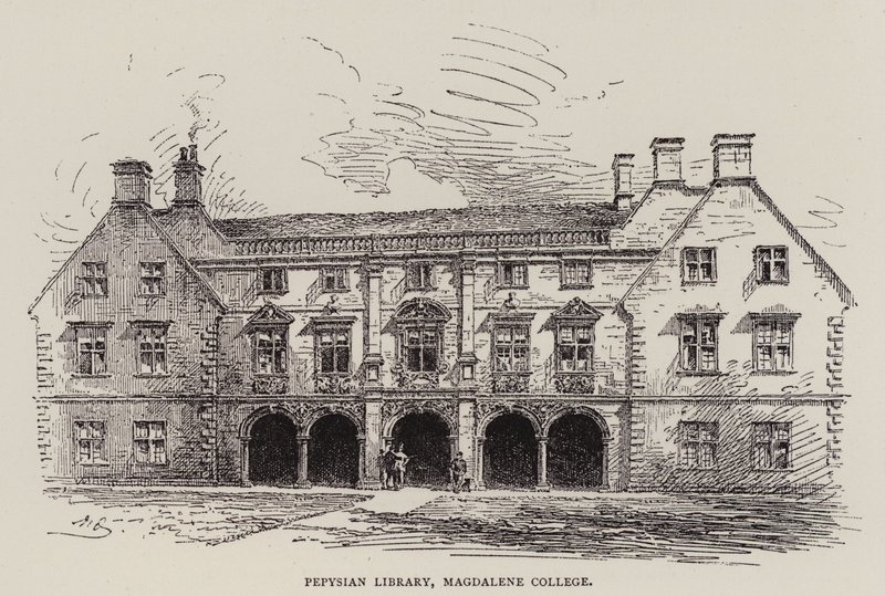 Cambridge: Pepysian Library, Magdalene College (gravür) by English School