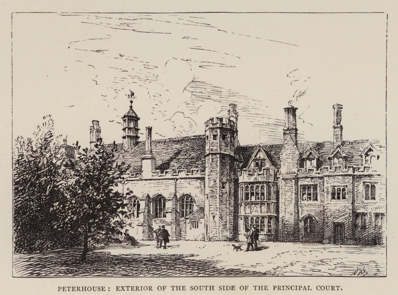 Cambridge: Peterhouse, Asıl Mahkemenin Güney Tarafının Dışı (gravür) by English School