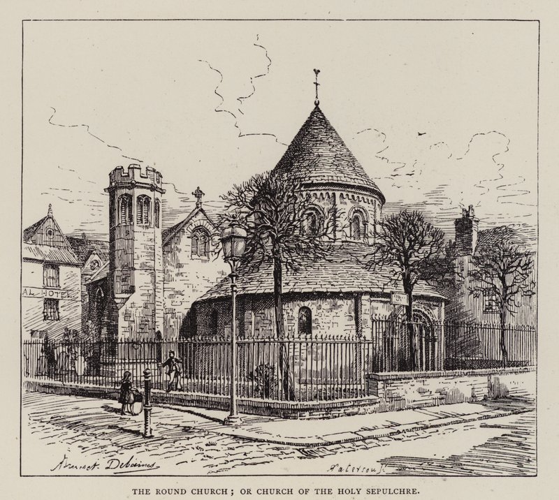 Cambridge: Yuvarlak Kilise; veya Kutsal Kabir Kilisesi (gravür) by English School