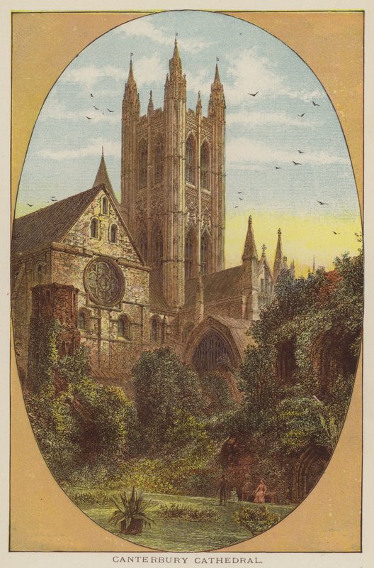 Canterbury Katedrali (renkli gravür) by English School