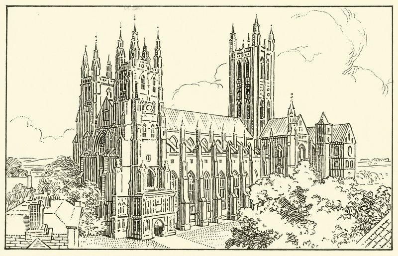 Canterbury Katedrali (kağıt üzerine mürekkep) by English School