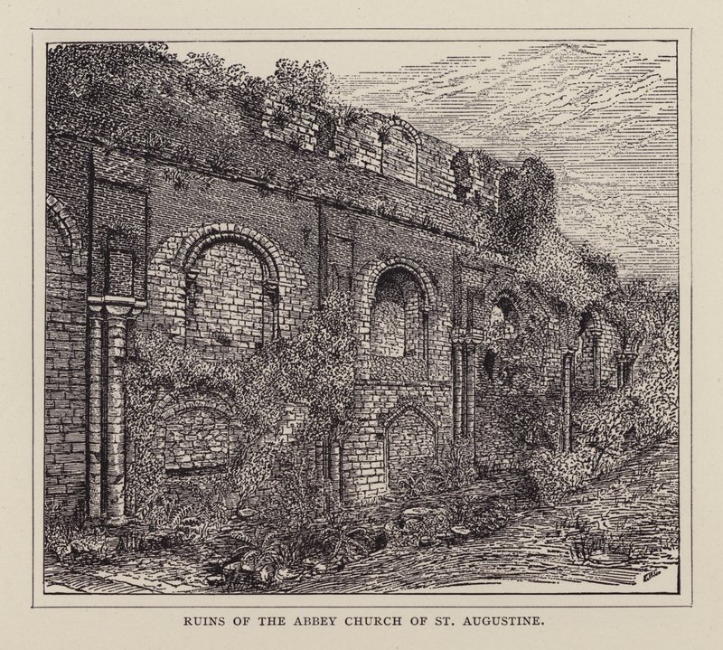 Canterbury: Aziz Augustine Manastırı Kilisesi kalıntıları (litho) by English School