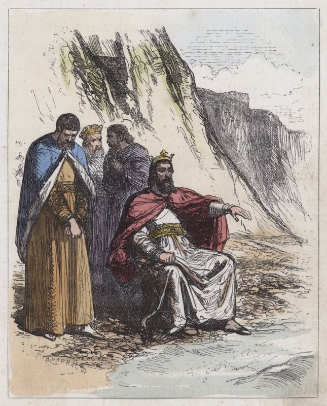 Saraylılarını Azarlayan Canute (renkli gravür) by English School
