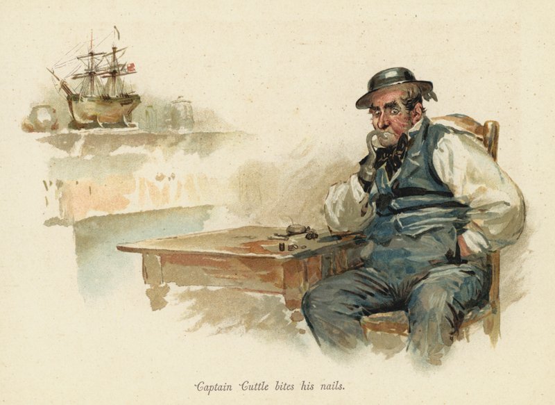 Kaptan Cuttle tırnaklarını ısırıyor (chromolitho) by English School