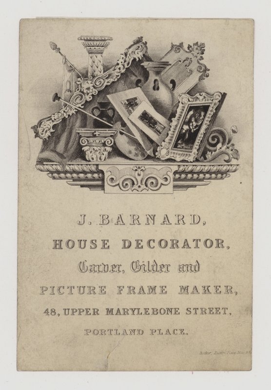 Carvers and Gilders, J Barnard, ticaret kartı by English School